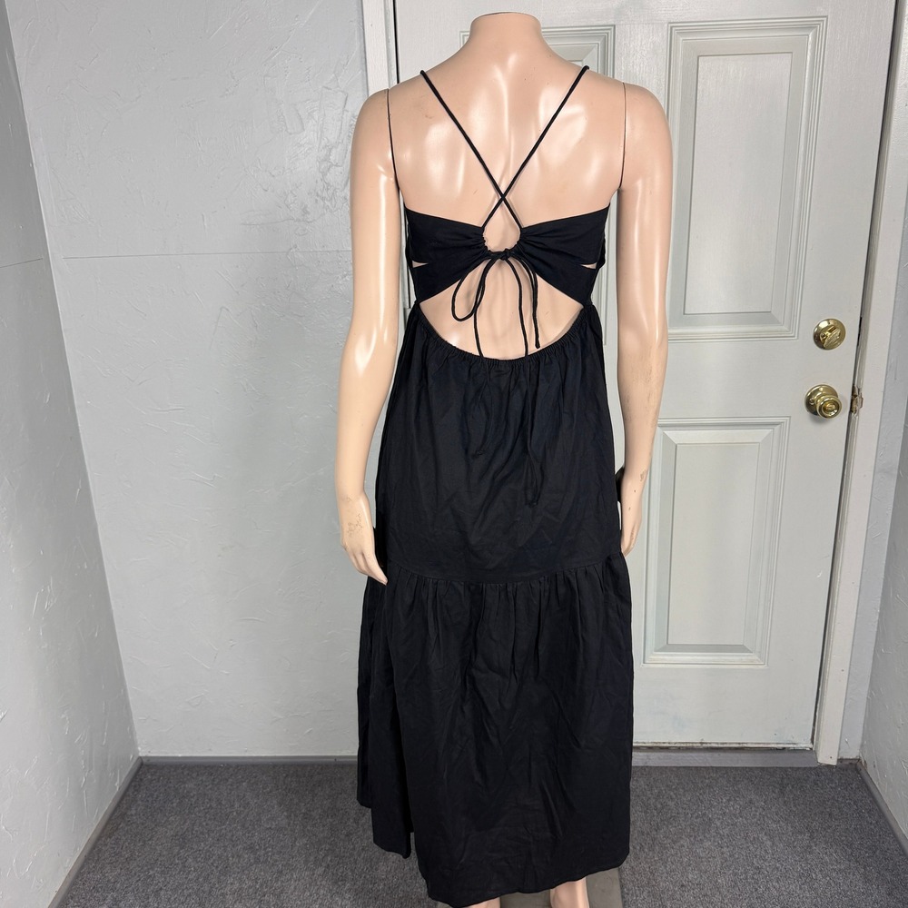 Rove Joie Dress Medium Linen Open Back Midi A-line Cotton Summer Y3-19